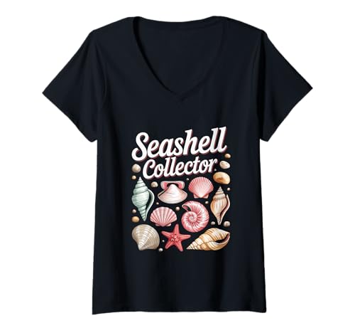 Damen Muschelsammler Sommer Muschel Sammeln T-Shirt mit V-Ausschnitt von Summer Shell Collecting Seashell Hunting
