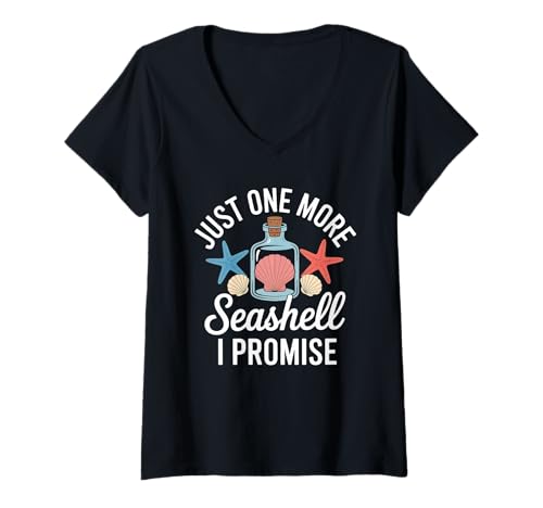Damen Nur noch eine Muschel, ich verspreche, im Sommer Muscheln zu sammeln T-Shirt mit V-Ausschnitt von Summer Shell Collecting Seashell Hunting