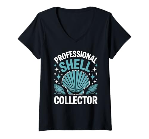 Damen Professionelle Muschelsammler Sommer Muscheln sammeln T-Shirt mit V-Ausschnitt von Summer Shell Collecting Seashell Hunting
