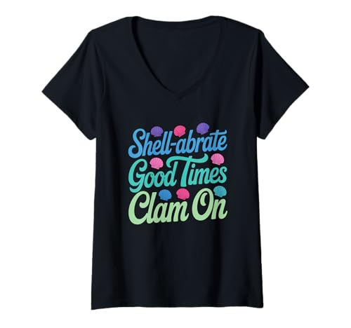 Damen Shell-abrate Good Times Clam On Summer Muschelsammeln T-Shirt mit V-Ausschnitt von Summer Shell Collecting Seashell Hunting