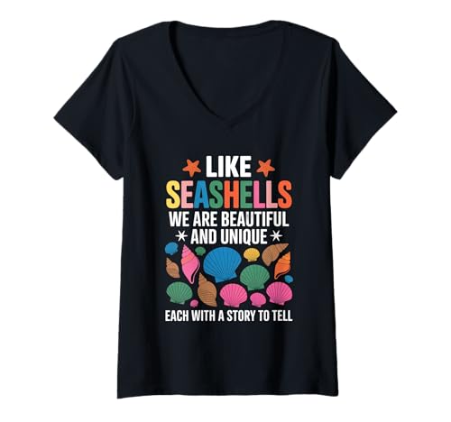 Damen Wie Muscheln sind wir wunderschön, Sommermuscheln sammeln T-Shirt mit V-Ausschnitt von Summer Shell Collecting Seashell Hunting