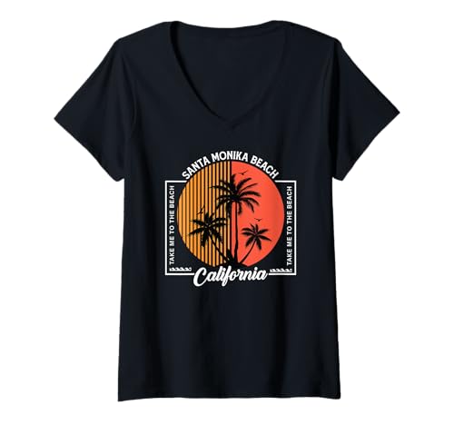 Damen California Summer Vacation, Sunshine, Take me to The Beach T-Shirt mit V-Ausschnitt von Summer Surfing Beach Sunset Palm Tree Clothing Co.