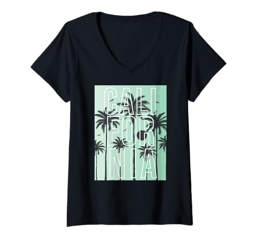 Damen Summer Vacation, Sunshine, Surfing California T-Shirt mit V-Ausschnitt Damen Summer Vacation, Sunshine, Surfing California T-Shirt mit V-Ausschnitt von Summer Surfing Beach Sunset Palm Tree Clothing Co.