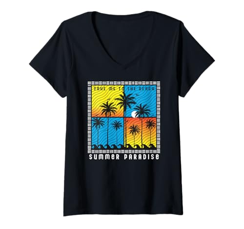 Damen Summer Vibes, Summer Paradise, Take Me to The Beach T-Shirt mit V-Ausschnitt Damen Summer Vibes, Summer Paradise, Take Me to The Beach T-Shirt mit V-Ausschnitt von Summer Surfing Beach Sunset Palm Tree Clothing Co.