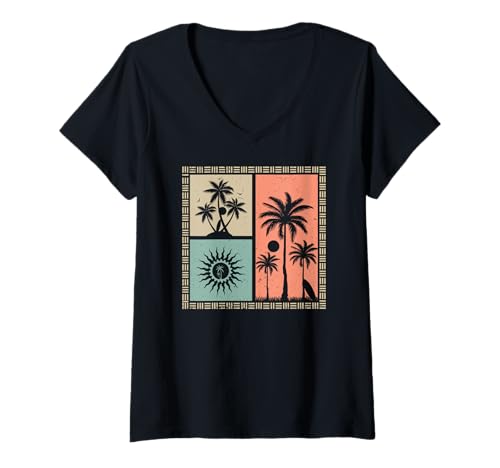 Damen Summer Vibes, Sunset Wave, Sunshine Paradise, Summer T-Shirt mit V-Ausschnitt Damen Summer Vibes, Sunset Wave, Sunshine Paradise, Summer T-Shirt mit V-Ausschnitt von Summer Surfing Beach Sunset Palm Tree Clothing Co.