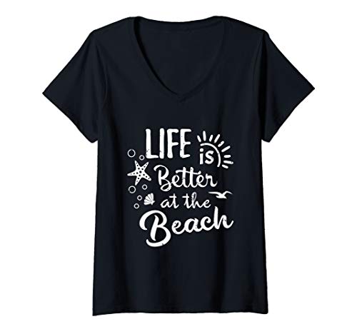 Damen Life Is Better at The Beach - Women Tropical Beach T-Shirt mit V-Ausschnitt von Summer Vacation Beach Life Seashore Store