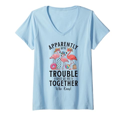 Damen Offensichtlich sind wir Trouble When We're Together Flamingo Summer T-Shirt mit V-Ausschnitt Damen Offensichtlich sind wir Trouble When We're Together Flamingo Summer T-Shirt mit V-Ausschnitt von Summer Vacation Gifts.