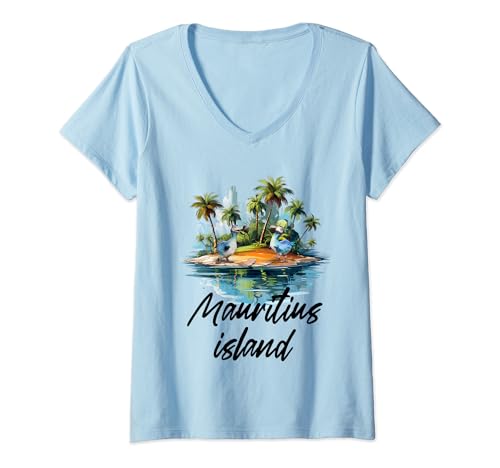 Damen Mauritius Insel Reise Urlaub Mauritius Dodo Vogel T-Shirt mit V-Ausschnitt Damen Mauritius Insel Reise Urlaub Mauritius Dodo Vogel T-Shirt mit V-Ausschnitt von Summer Vacation Mauritius Indian Sea Ocean Gifts