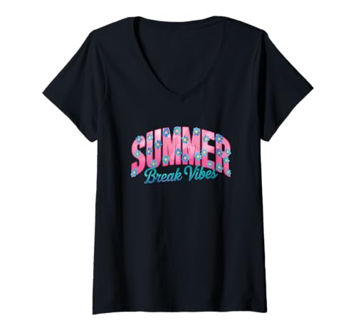Damen Summer Break Vibes Floral Fun T-Shirt mit V-Ausschnitt Damen Summer Break Vibes Floral Fun T-Shirt mit V-Ausschnitt von Summer Vacation Relaxation Beach Fun