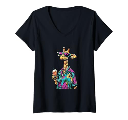 Damen Lustige Giraffe Sommerurlaub T-Shirt mit V-Ausschnitt Damen Lustige Giraffe Sommerurlaub T-Shirt mit V-Ausschnitt von Summer Vacay Animals Inc