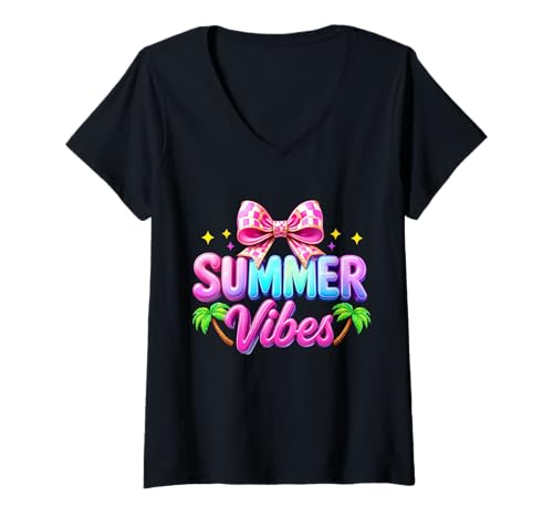 Damen Coole Sommer-Vibes Frauen bunt Hekko Sommer Urlaub Strand T-Shirt mit V-Ausschnitt Damen Coole Sommer-Vibes Frauen bunt Hekko Sommer Urlaub Strand T-Shirt mit V-Ausschnitt von Summer Vibes Hello Summer Palm Tree Men Women Kids