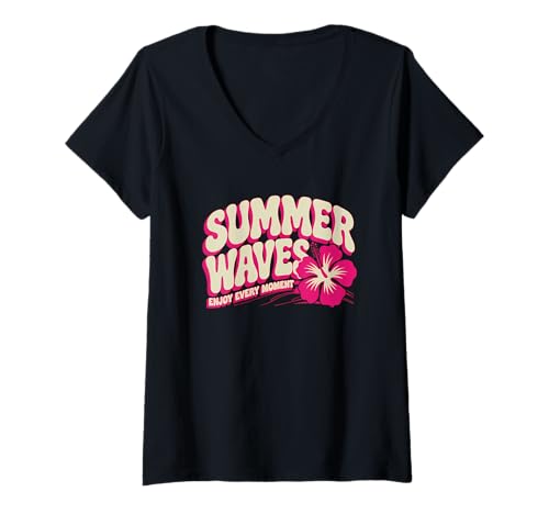 Damen Typografie Retro Summer Vibes Design Summer Waves T-Shirt mit V-Ausschnitt Damen Typografie Retro Summer Vibes Design Summer Waves T-Shirt mit V-Ausschnitt von Summer Vibes Typography Apparel