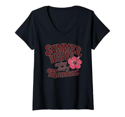 Damen Typografie Summer Waves Retro Summer Vibes Design T-Shirt mit V-Ausschnitt Damen Typografie Summer Waves Retro Summer Vibes Design T-Shirt mit V-Ausschnitt von Summer Vibes Typography Apparel