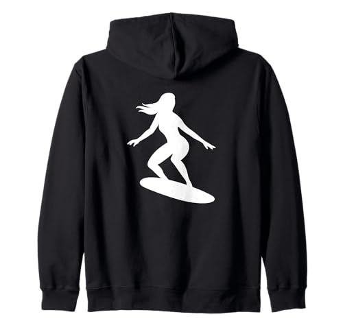 Minimalistische Surf-Silhouette Frauen Sommerurlaub Kapuzenjacke Minimalistische Surf-Silhouette Frauen Sommerurlaub Kapuzenjacke von Summer Waves Surfing Outfits Female Silhouette
