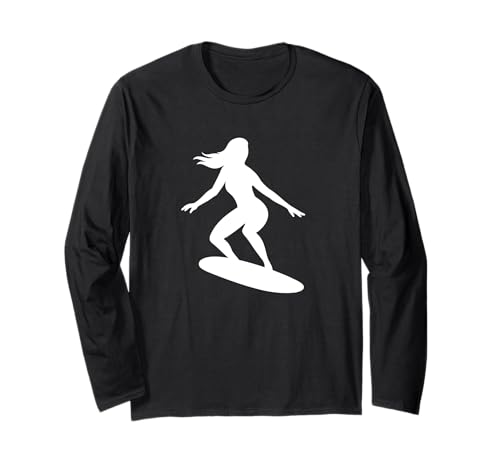 Minimalistische Surf-Silhouette Frauen Sommerurlaub Langarmshirt von Summer Waves Surfing Outfits Female Silhouette