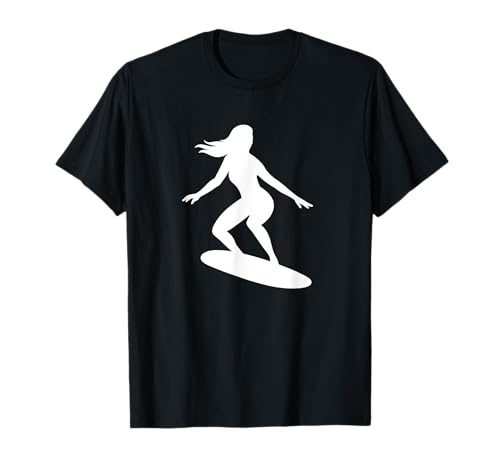 Minimalistische Surf-Silhouette Frauen Sommerurlaub T-Shirt Minimalistische Surf-Silhouette Frauen Sommerurlaub T-Shirt von Summer Waves Surfing Outfits Female Silhouette