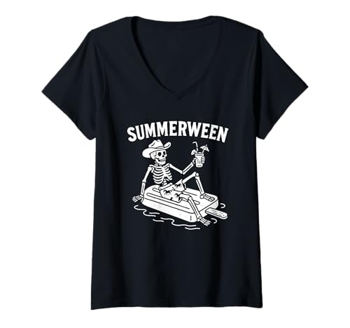 Damen Summerween Sommer Halloween Cowboy Summerween T-Shirt mit V-Ausschnitt Damen Summerween Sommer Halloween Cowboy Summerween T-Shirt mit V-Ausschnitt von Summer Ween Beach Vacation Co.
