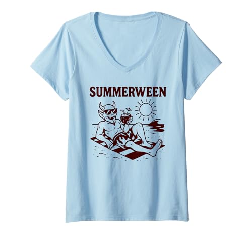 Damen Summerween Sommer Halloween Dämon Summerween T-Shirt mit V-Ausschnitt Damen Summerween Sommer Halloween Dämon Summerween T-Shirt mit V-Ausschnitt von Summer Ween Beach Vacation Co.