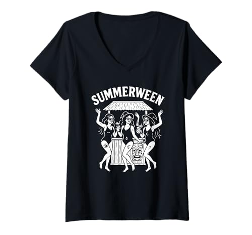 Damen Summerween Sommer Halloween Hexe Summerween Hexe T-Shirt mit V-Ausschnitt Damen Summerween Sommer Halloween Hexe Summerween Hexe T-Shirt mit V-Ausschnitt von Summer Ween Beach Vacation Co.