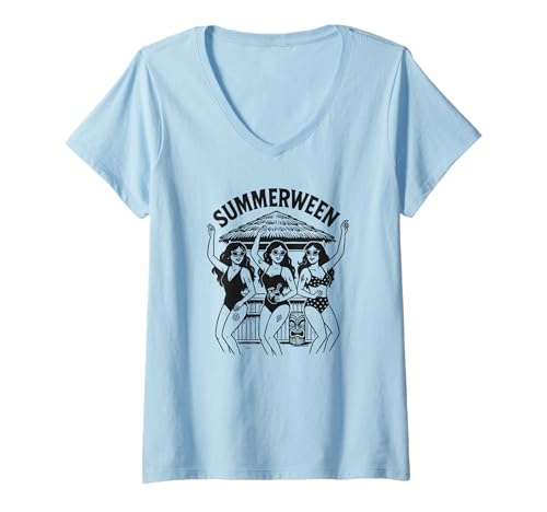 Damen Summerween Sommer Halloween Hexe Summerween Hexe T-Shirt mit V-Ausschnitt Damen Summerween Sommer Halloween Hexe Summerween Hexe T-Shirt mit V-Ausschnitt von Summer Ween Beach Vacation Co.