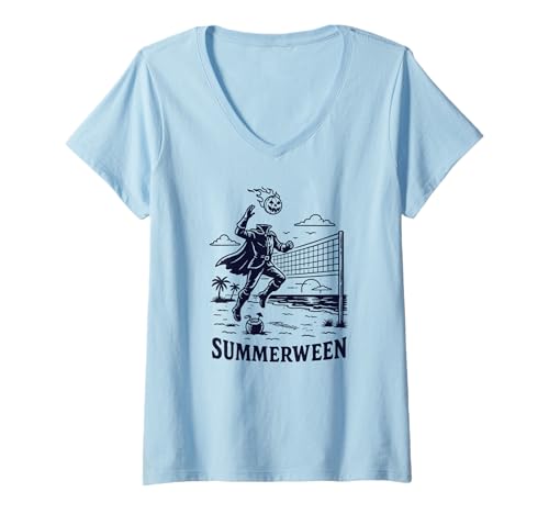 Damen Summerween Sommer Halloween Kürbis Summerween T-Shirt mit V-Ausschnitt Damen Summerween Sommer Halloween Kürbis Summerween T-Shirt mit V-Ausschnitt von Summer Ween Beach Vacation Co.