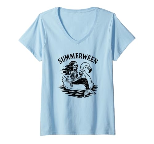 Damen Summerween Sommer Halloween Meerjungfrau Summerween T-Shirt mit V-Ausschnitt Damen Summerween Sommer Halloween Meerjungfrau Summerween T-Shirt mit V-Ausschnitt von Summer Ween Beach Vacation Co.