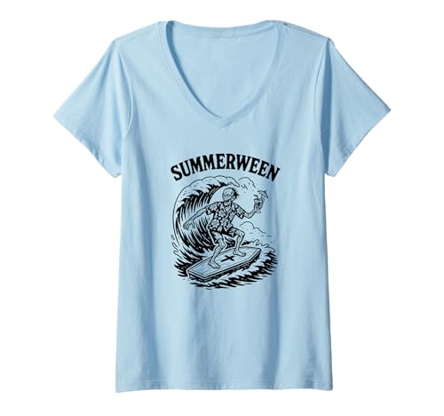 Damen Summerween Sommer Halloween Zombie Summerween T-Shirt mit V-Ausschnitt Damen Summerween Sommer Halloween Zombie Summerween T-Shirt mit V-Ausschnitt von Summer Ween Beach Vacation Co.
