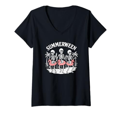 Damen Summerween Summer Halloween Lustiges Summerween T-Shirt mit V-Ausschnitt von Summer Ween Beach Vacation Co.