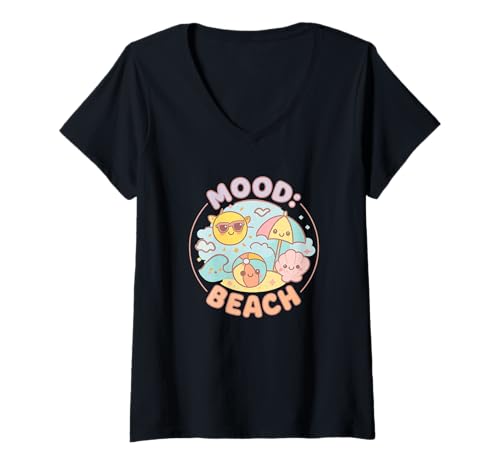 Damen Stimmung: Strand - Kawaii Summer Vibes Circle Art T-Shirt mit V-Ausschnitt Damen Stimmung: Strand - Kawaii Summer Vibes Circle Art T-Shirt mit V-Ausschnitt von Summer at the Beach Designs