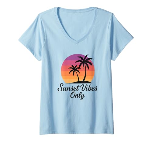 Damen Sunset Vibes Only - Beach Graphic Design T-Shirt mit V-Ausschnitt Damen Sunset Vibes Only - Beach Graphic Design T-Shirt mit V-Ausschnitt von Summer at the Beach Designs