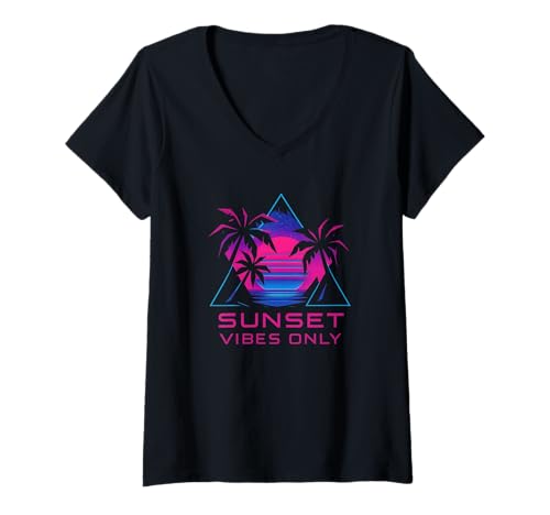 Damen Sunset Vibes Only - Geometrisches Stranddesign T-Shirt mit V-Ausschnitt Damen Sunset Vibes Only - Geometrisches Stranddesign T-Shirt mit V-Ausschnitt von Summer at the Beach Designs