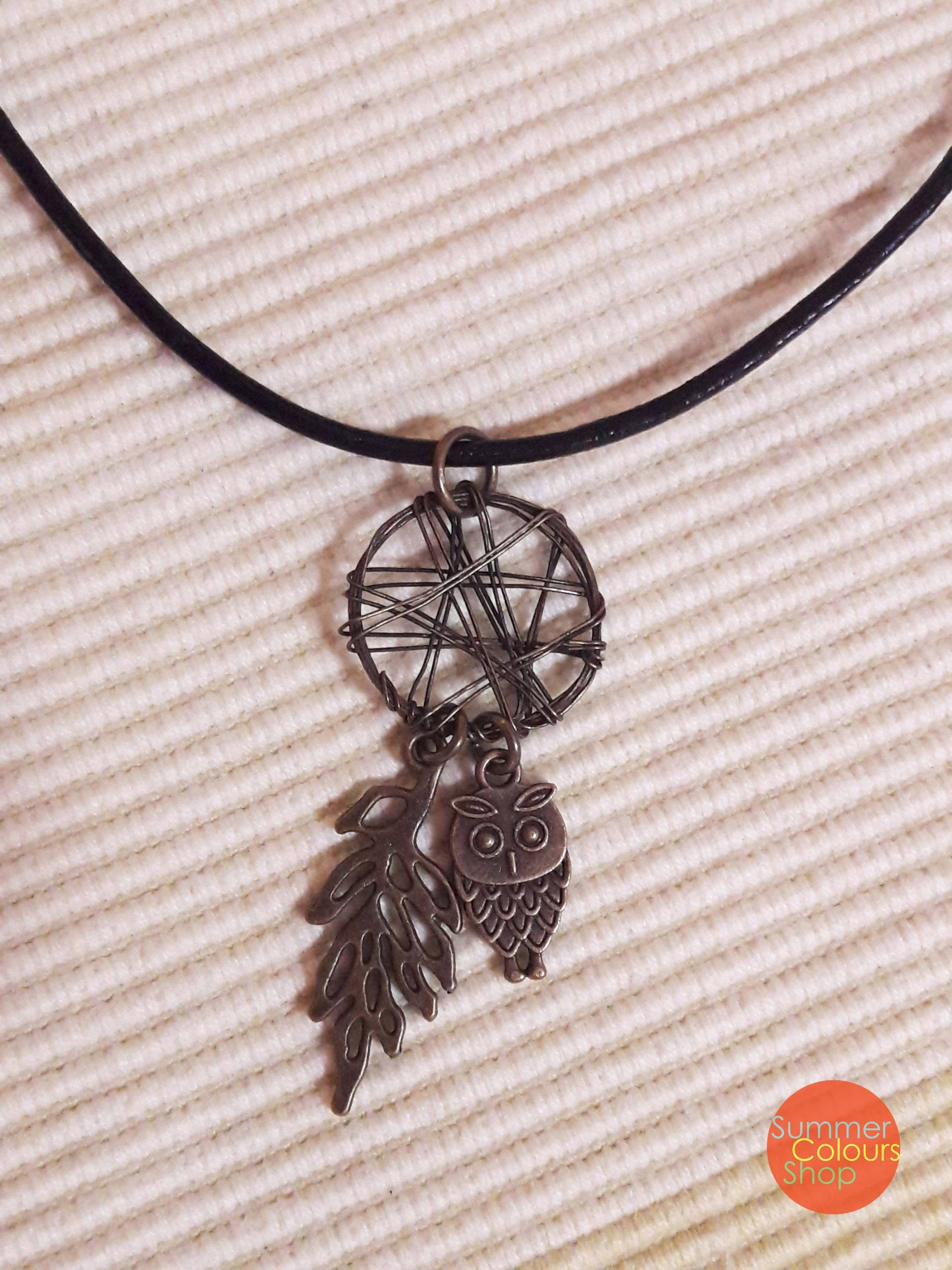 Antike Bronze-Lederkette Bronze-Dreamcatcher Und Eule Leaf Charms Halskette Antike Bronze-Lederkette Bronze-Dreamcatcher Und Eule Leaf Charms Halskette von SummerColoursShop