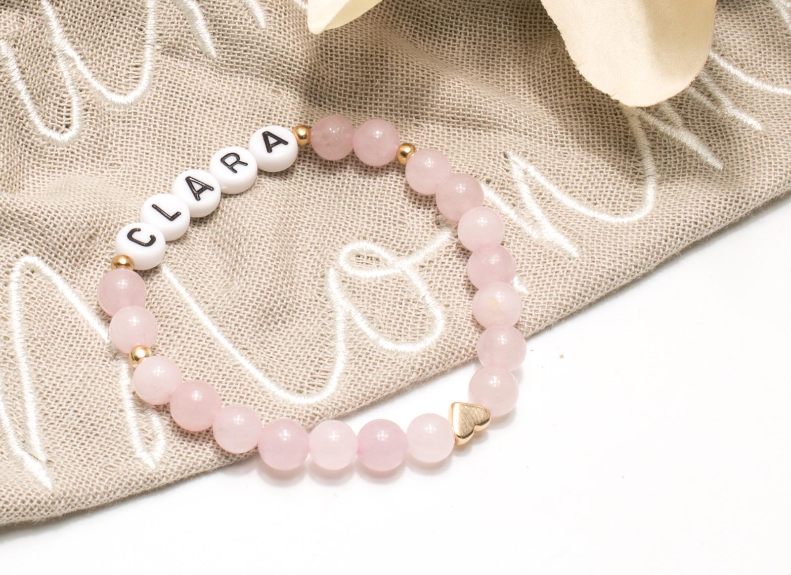 Armband Mit Wunschnamen Mädchen, Geschenk Kommunion, Einschulung, Rosenquarz Namensarmband Armband Mit Wunschnamen Mädchen, Geschenk Kommunion, Einschulung, Rosenquarz Namensarmband von SummerUndMommy