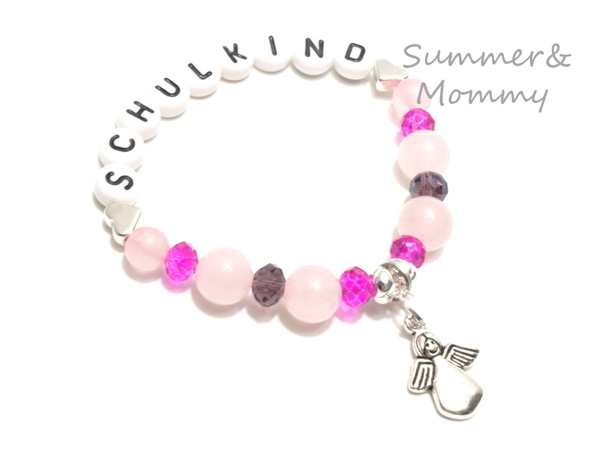 Armband " Schulkind Einschulung, Geschenk, Schultüte, Rosenquarz, Schutzengel, Wunschname, Erster Schultag von SummerslittleStore
