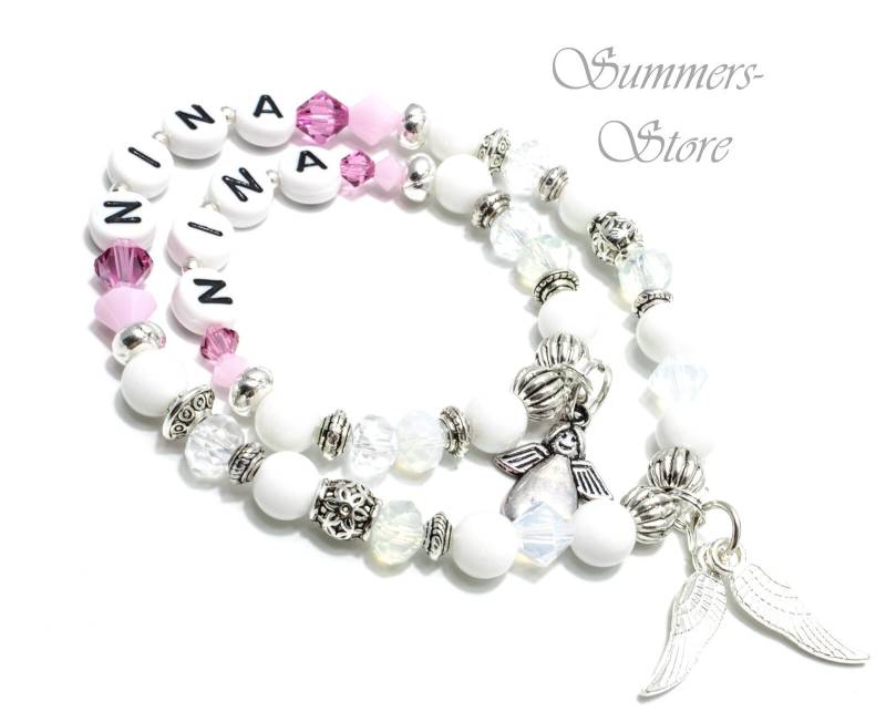 Namensarmband Mama Und Tochter, Jade Weiß, Mutter Kind Armbänder Mit Namen von SummerslittleStore