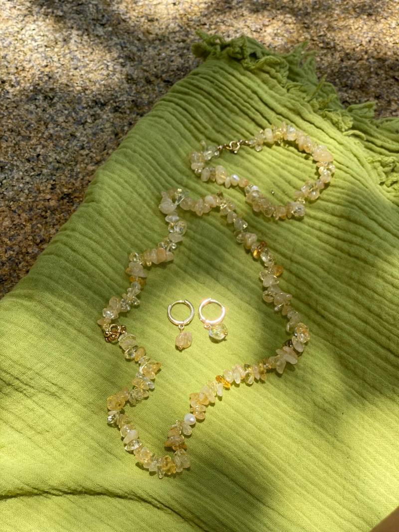 Citrin-Set, Kette, Armband Und Ohrringe, Edelsteinschmuck, Halskette, Echter Vergoldeter Verschluss von SummersoulShop