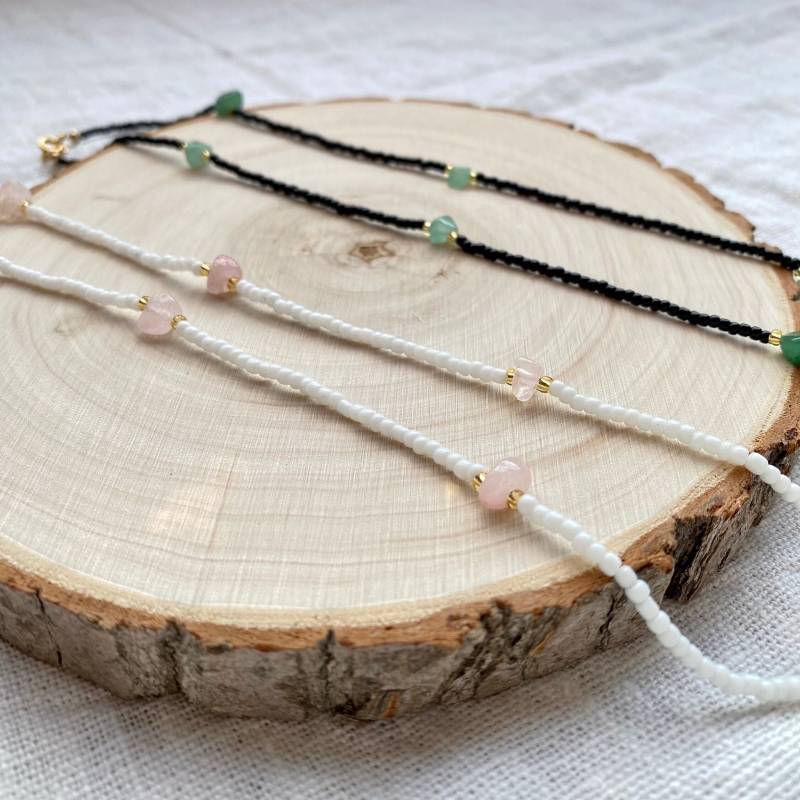 Edelstein Kette/ Wickelarmband, Handgemacht, Perlenkette, Rosenquarz Und Aventurine von SummersoulShop