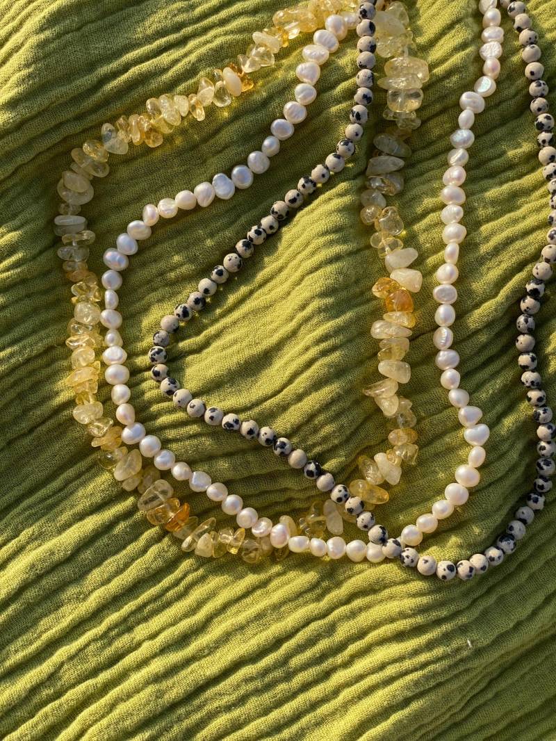 Edelstein Und Perlenketten, Mit Echten Süßwasserperlen Edelsteinen, Kette, Perlen, Perlenkette, Citrin, Dalmatiner Kette von SummersoulShop