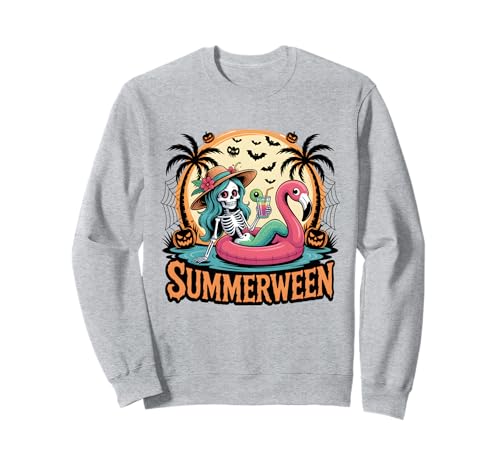 Summerween Halloween Sommer Skelett Flamingo Damen Mädchen Herren Sweatshirt Summerween Halloween Sommer Skelett Flamingo Damen Mädchen Herren Sweatshirt von Summerween For Toddler Kids Girls