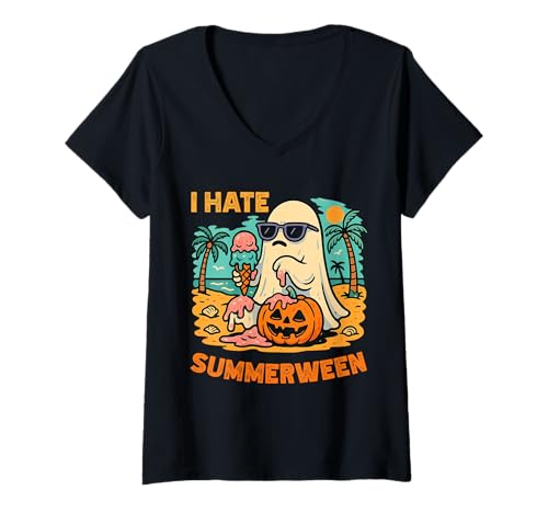 Damen Ich Hasse Summerween Summer Halloween Lustig T-Shirt mit V-Ausschnitt Damen Ich Hasse Summerween Summer Halloween Lustig T-Shirt mit V-Ausschnitt von Summerween Halloween Summer Costume Beach Party