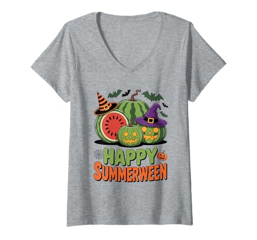 Damen Halloween Jack O Laterne Summer Happy Summerween Wassermelone T-Shirt mit V-Ausschnitt Damen Halloween Jack O Laterne Summer Happy Summerween Wassermelone T-Shirt mit V-Ausschnitt von Summerween Watermelon Jack O Lantern Gifts