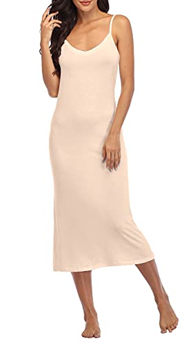 Summienlink Damen Lang Full Slip für Unterkleider V Ausschnitt Nachthemd Sexy Cami Kleid, nude, Large von Summienlink