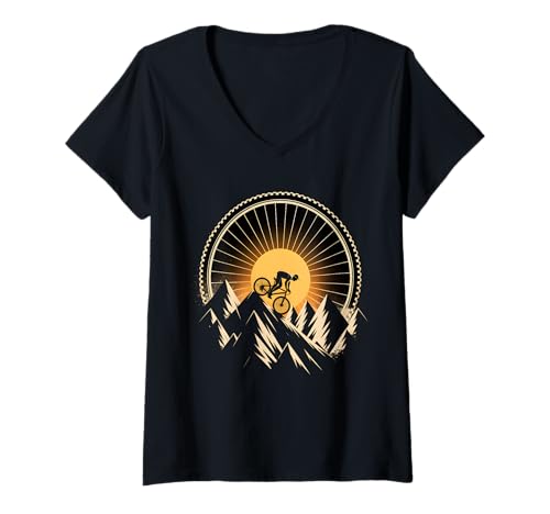 Damen Mountainbiker-Rad Sunburst T-Shirt mit V-Ausschnitt Damen Mountainbiker-Rad Sunburst T-Shirt mit V-Ausschnitt von Summit Cycle Apparel
