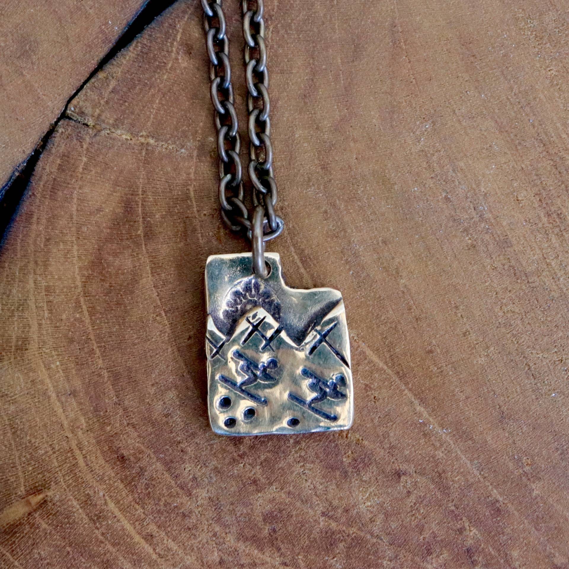 Ski Utah Bronze Anhänger/Halskette, Gold Ski Utah Bronze Anhänger/Halskette, Gold von SummitJewelryDesigns