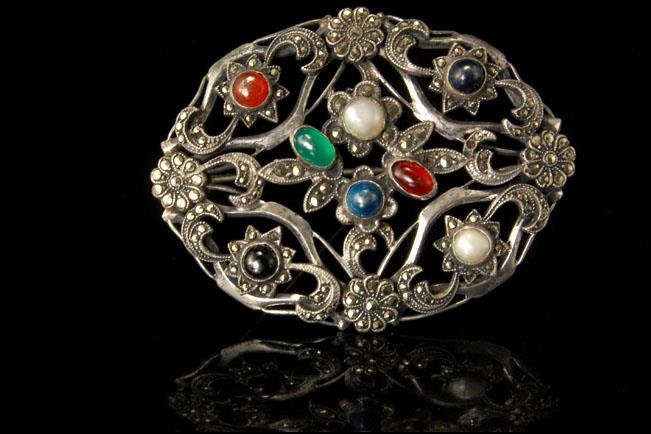 Alte Trutti Frutti Paste Markasit Sterling Silber Nadelbrosche von SummitTreasures