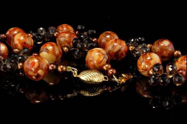 Einzigartige Vintage Facettierte Rauchtopas 14K Gold Kunst Glasperlen Halskette von SummitTreasures