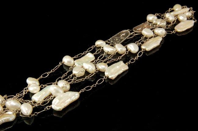 Vintage 3 Strängige Süßwasser Perlen 925 Sterling Silber Halskette von SummitTreasures