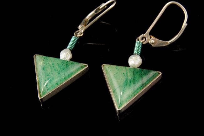 Vintage Aventurin Perle Sterling Baumeln Ohrringe von SummitTreasures