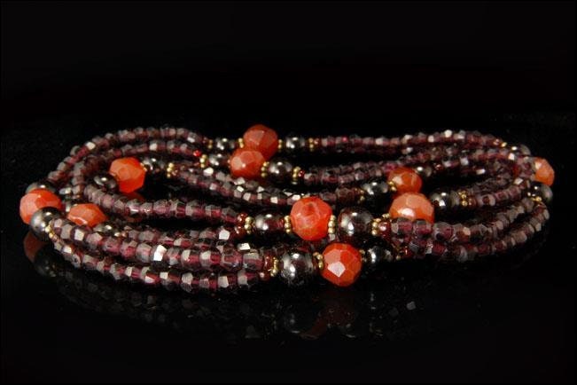 Vintage Facettierte Karneol Granat Perlen Goldfarben Kette von SummitTreasures