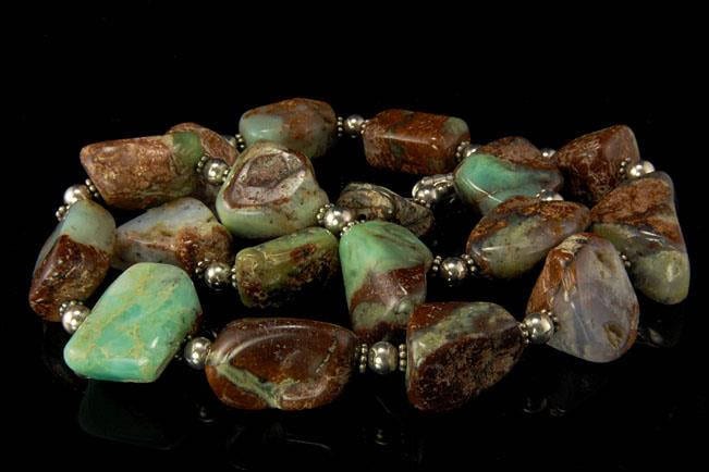 Vintage Grün Chrysopras Nugget Perlen Sterling Halskette von SummitTreasures